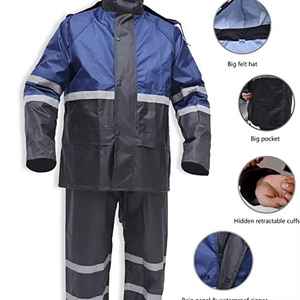 Universal Adult Waterproof Rain Suit Hooded <b>Jacket</b> and Pants Set <b>Reflective</b> PU Eco-Friendly Fabric Outdoor Camping Hiking Wear - Product Image 2