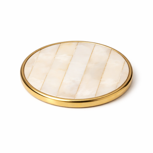 Juego de Posavasos de Aluminio Dorado de Lujo con Incrustaciones de Madreperla, Posavasos Decorativos Redondos con Diseño a Cuadros Verde y Morado, Premium - Product Image 4