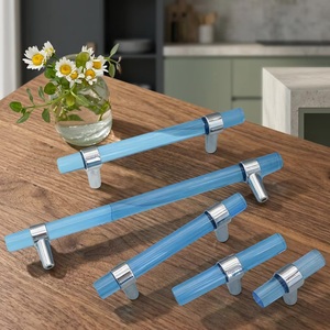 Modern Blue <b>Crystal</b> Round Bar Cabinet Handles for Kitchen Drawer Wardrobe Pulls Durable Nickel Eco-Friendly Hardware - Product Image 1