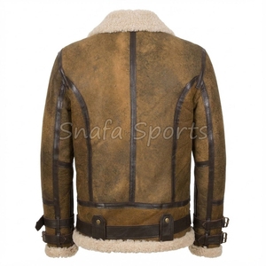Men Real Fur <b>Shearling</b> Sheepskin Thick Vest <b>Bomber</b> Leather <b>Jacket</b> For Men In Wholesale Price With Custom Design - Product Image 2
