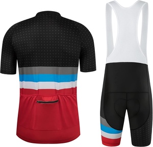 Ensemble de maillot de cyclisme pour homme noir, rouge, bleu, blanc, manches courtes, avec short à bretelles et rembourrage. - Product Image 3