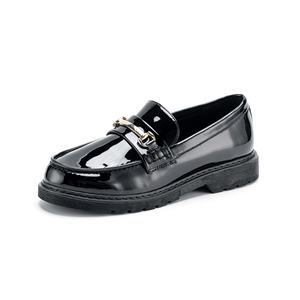 OEM ODM Women's BLACK Patent PU <b>Slip</b>-<b>On</b> Classic Loafer with Chain Casual Shoe All Seasons Ladies Footwear - Product Image 1