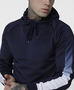 Men's Navy Blue Hooded <b>Tracksuit</b> Color Blocking Full Length Sweatshirt Jogger Set Casual Wear Breathable Polyester Autumn Outfit - Product Image 3