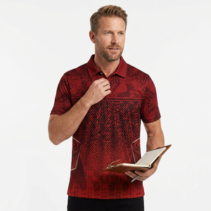 Camisa de Hombre con Diseño Geométrico Rojo y Flecos, Manga Corta, Transpirable, Tejido Satinado, 100% Poliéster, Estilo Casual, Impresión Digital - Product Image 5