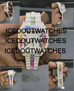 Montre automatique carrée pour homme en moissanite, sertie de diamants colorés, en acier inoxydable, résistante à l'eau 10 bars, avec fermoir de bracelet - Product Image 4