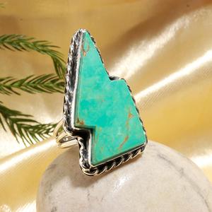 Luxury <b>Silver</b> Plated Fancy Shape Turquoise Gemstone Bezel <b>Set</b> Classic Style <b>Ring</b> Handcrafted for Parties Certified - Product Image 2