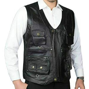 Chaleco de seguridad para hombre de motociclista con múltiples bolsillos para motocicleta gruesa sólida de invierno de cuero genuino de vaca - Product Image 1