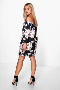 Túnica de Verano con Estampado Floral Azul, Hombros Descubiertos, 100% Algodón Chifón - Product Image 6