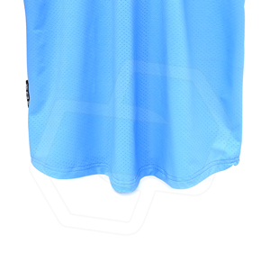 Maillot de baseball en maille bleu clair unisexe pour adulte, respirant, écologique, imprimé par sublimation, séchage rapide, couleur unie, manches courtes, coupe ajustée - Product Image 6