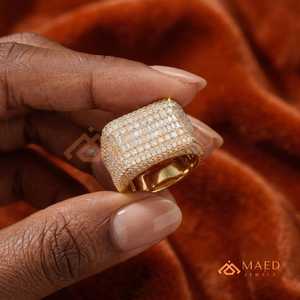 Solid Gold Mens Moissanite Hip Hop <b>Ring</b> Baguette Cluster Anillo <b>Iced</b> Out Luxury Jewelry Regalo Para Hombre - Product Image 2