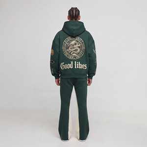 Ensemble de survêtement pour homme avec sweat à capuche zippé et pantalon de survêtement, coupe ample, style streetwear, 100% coton molletonné, deux pièces - Product Image 2
