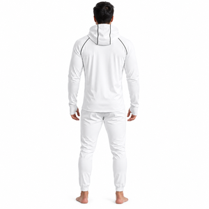 Custom Men's <b>White</b> Hooded Tracksuit Full Zip Casual <b>Jogger</b> Set With Side Pockets Breathable Polyester Spring Wear - Product Image 2