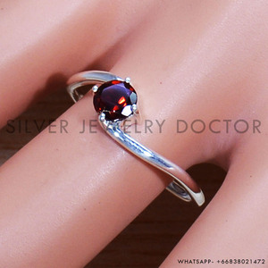 Elegant Vintage Luxury 925 Sterling <b>Silver</b> Red <b>Garnet</b> Engagement <b>Ring</b> Round Cut Prong Set Semi-Precious Gemstone Wedding <b>Rings</b> - Product Image 2