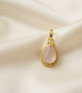 Pendentif en argent sterling 925 avec quartz rose en forme de poire serti clos, fait main, pierre précieuse naturelle rose, collier, breloque, bijoux pour femme, or rose - Product Image 4