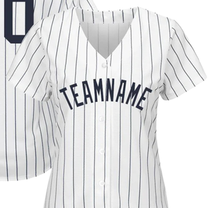 Maillot de baseball pour homme, blanc et bleu marine à fines rayures, boutonné sur le devant, uniforme sportif léger pour l'entraînement et les tournois - Product Image 2