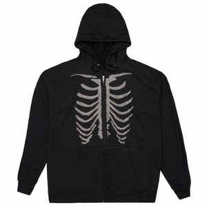 Black Hooded <b>Zipper</b> <b>Sweatshirt</b> Unisex Casual Cotton Knitted Front Letter Print Autumn Wear - Product Image 2