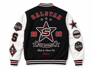 เสื้อแจ็คเก็ตเบสบอลแบบ Varsity Letterman สีดำขาวสำหรับผู้ชาย พร้อมป้ายปักแบบ OEM ODM - Product Image 4