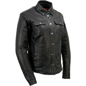 SAMROZ SPORTS Unisex Black Premium Leather Reflective 220g Shirt Style Jacket W/ Removable Liner - Product Image 1