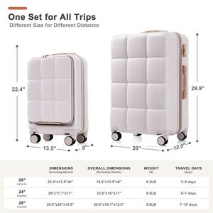 Set di Valigie da 20 Pollici in 3 Pezzi con Porta USB, Design con Apertura Frontale, Guscio Rigido in ABS, Ruote Girevoli, Portabicchieri - Materiale PP - Product Image 2
