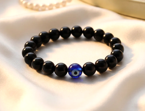 8mm Natural Black Beaded Stretchable <b>Bracelet</b> with Eye Bead Charm Adjustable Fashion Jewelry for <b>Men</b> Women Gift Accessories - Product Image 1