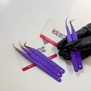 Pince à épiler pour cils GETUP BROSONS IMPEX de haute qualité, revêtement poudré violet, 90°, pointe courbe/plate, découpe personnalisée - Product Image 4