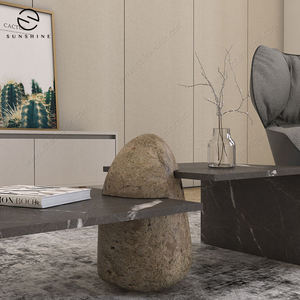 Modern Minimalist Coffee <b>Table</b> with <b>Stone</b> <b>Top</b> and Metal Frame for Living Room Furniture - Product Image 4