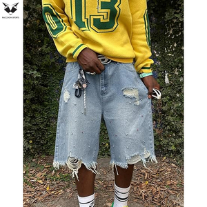 Shorts en jean droits pour hommes, style streetwear décontracté, longueur genou, respirant, écologique, coupe ample, logo personnalisé, été décontracté - Product Image 4