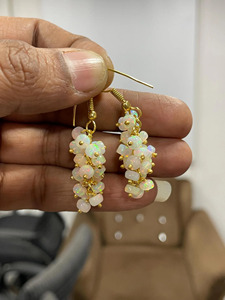 Boucles d'oreilles pendantes en opale Welo d'Éthiopie blanche naturelle, multicolores, plaquées or 14 carats, pour femme, idéales comme cadeau - Product Image 2