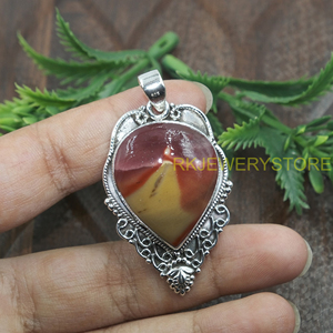Colgante de Corazón de Jaspe Mookaite Natural, Plata de Ley 925, Filigrana Vintage, Joyería de Piedras Preciosas Hecha a Mano, Regalo para Mujeres, Unisex, Él - Product Image 6
