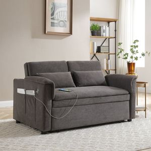 Divano Letto Convertibile da 55 Pollici con Schienale Regolabile, Porte USB, Due Tasche Laterali, Divano Estraibile in Velluto a Due Posti - Product Image 1