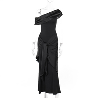 Robe élégante décontractée pour femme, tissée, écologique, coupe classique, noire, longue, à imprimé floral, taille haute, avec empiècements en maille et ruban