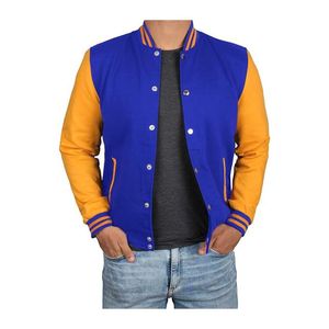 <b>Leather</b> Blue and Yellow Letterman Varsity <b>Jacket</b> <b>Men</b> <b>Men's</b> Clothing OEM Customized Varsity <b>Jacket</b> High Quality Product - Product Image 4