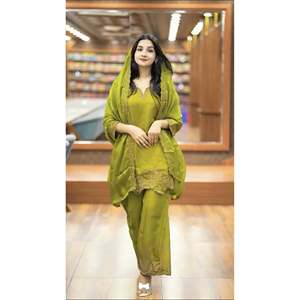 Designer Chiffon <b>Top</b>-Bottom and Dupatta Set with Heavy Embroidery Sequence Work - Product Image 6