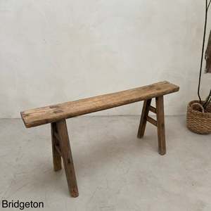 Antique Rustic <b>Wooden</b> <b>Bench</b> Bridgeton Solid Reclaimed Elm Long Narrow Stool Vintage Farmhouse Dining Entryway Seating Furniture - Product Image 2