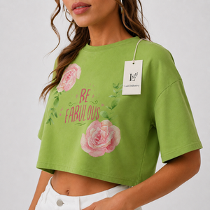 Top Corto de Manga Corta 100% Algodón Antiarrugas con Logotipo Personalizado, Calidad Superior, Transpirable, Ecológico, Ajustado para Mujer, Verano - Product Image 3