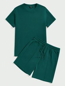Men's Solid Olive Green Short Sleeve Shirt and Shorts Set Turn-<b>down</b> Collar Breathable Embroidered Formal Summer Wear - Product Image 1