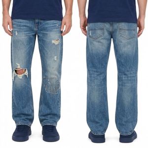 Pantalones Vaqueros Azul Océano de Alta Calidad, Corte Recto, Algodón Peinado, Largos, Duraderos, para Uso Diario, Venta al Por Mayor - Product Image 1
