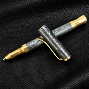 Handmade Damascus Steel Ballpoint <b>Pen</b> with Premium Metal Accents Unique Pattern Welded Barrel <b>Refillable</b> Writing Instrument - Product Image 6