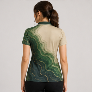 Polo Personalizado para Mujer, Color Verde Bosque Arena, con Diseño de Olas, de Secado Rápido, Transpirable, Manga Corta, Uniforme de Golf de Alto Rendimiento, WPS-0887 - Product Image 4