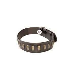 Royal Quality Yellow Stitch Collar de perro de cuero liso Productos Premium para caballos - Product Image 2