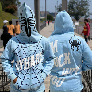 Sweat à capuche personnalisé de haute qualité, épais, d'hiver, brodé, imprimé numériquement, sérigraphié, streetwear, motif toile d'araignée, pour homme - Product Image 3