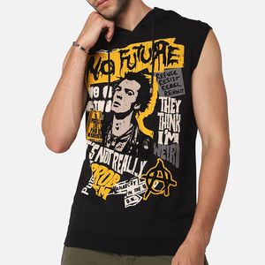 Sweat à capuche sans manches respirant 100 % coton polaire uni avec logo personnalisé pour homme – Cordon de serrage, écologique - Product Image 5