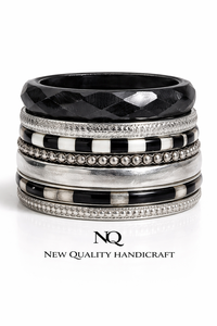 Fashion Women <b>Bangle</b> <b>Set</b> – Black & Gold Resin Bracelets with Stone Work, Party Wear Jewelry Supplier - Product Image 6