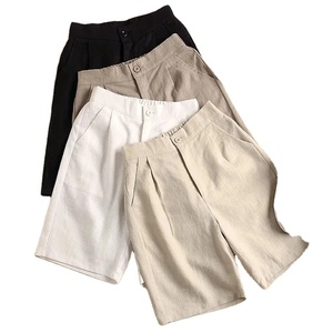 กางเกงขาบานเอวสูงผ้ายืดหยุ่นได้สำหรับผู้หญิงกางเกงผ้าลินินแบบลำลองสีกากีสีพื้นกางเกงทรงหลวมมีกระดุมแฟชั่นสไตล์เกาหลีสำหรับฤดูร้อน2025 - Product Image 4