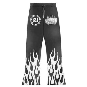 Comprar ropa de calle personalizada parche de socorro pantalones de chándal acampanados y conjunto de Sudadera con capucha lavado ácido sudaderas con cremallera conjunto de chándal de los hombres - Product Image 6