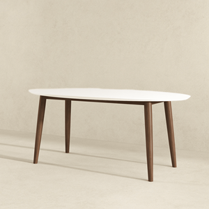 Ada Mid Century Modern Style <b>Solid</b> <b>Wood</b> Dining <b>Table</b> with White Top Oval Design - Product Image 2