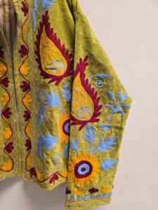 Olive <b>Green</b> <b>Velvet</b> Suzani Jacket for Women Handmade Floral Paisley Embroidery Boho Ethnic Coat Wholesale Designer Outerwear - Product Image 5