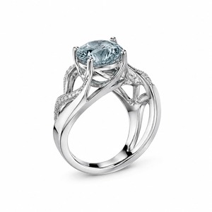 Bague de fiançailles ovale en aigue-marine, monture pavée en or blanc, sertie de griffes, bijoux fins romantiques pour femme - Product Image 2