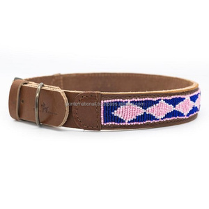 Collier de chien rembourré en cuir de vache avec travail de perles et conception usinée à la main taille personnalisée disponible collier pour chien à bas prix - Product Image 5