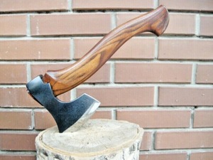 Handmade Viking Bearded <b>Axe</b> | Forged Carbon Steel Blade Rosewood <b>Handle</b> with Leather Wrap | DIY Tomahawks Hatchet - Product Image 5
